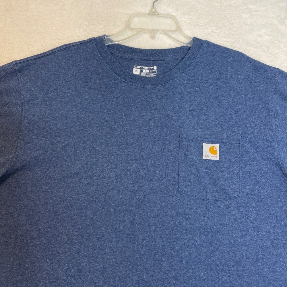 Carhartt K87 Mens XL Loose Fit Pocket T-Shirt Blue Heather Short Sleeve Work Tee - Picture 2 of 7